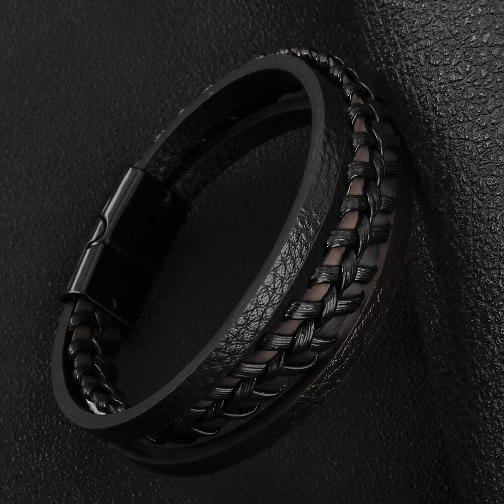 1 Piece Ethnic Classic Style Woven Shape Leather Men's Bracelet h5 